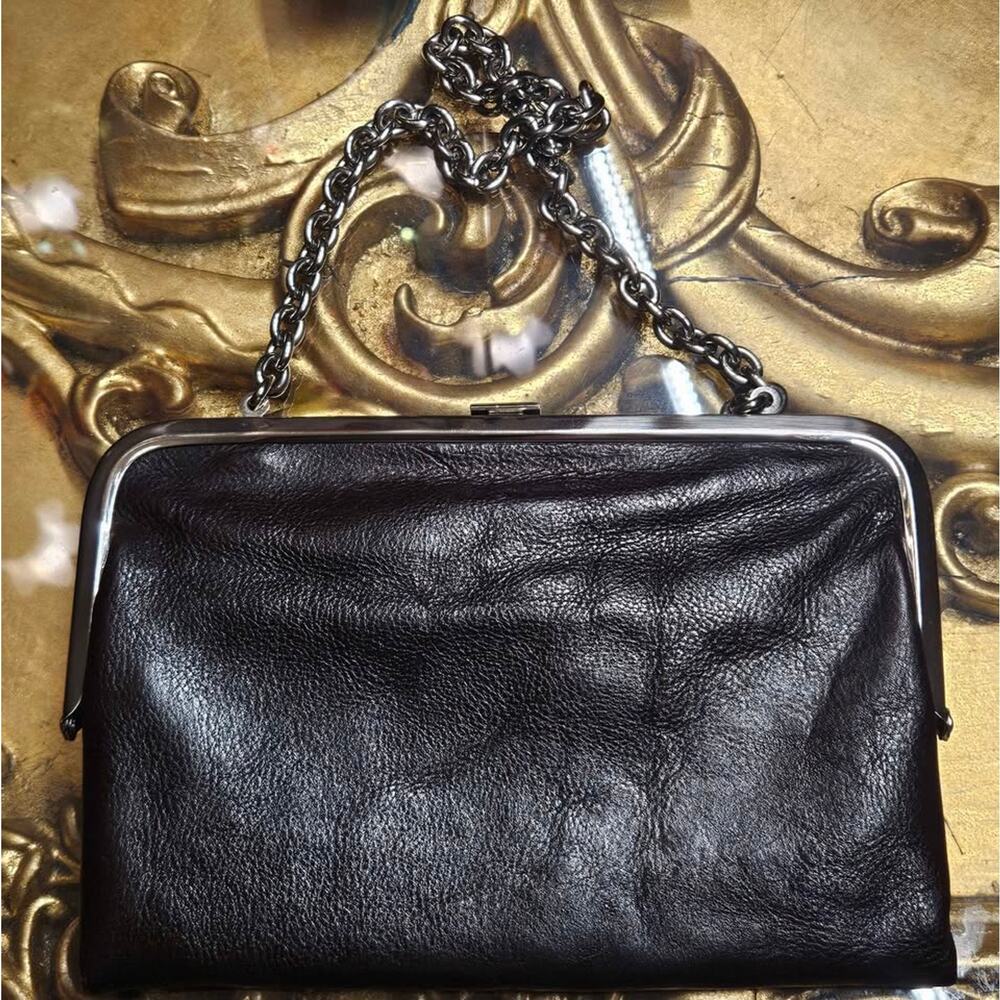 Clarks Black Pebbled Leather Clutch w/ Chain Handle